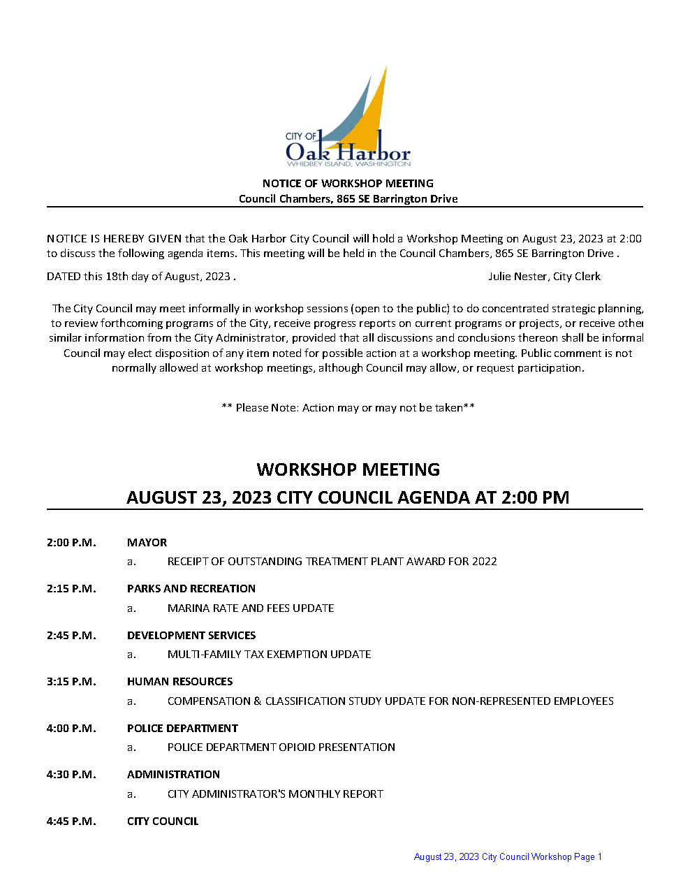 Image of 08-23-23 City Council Workshop Page 1