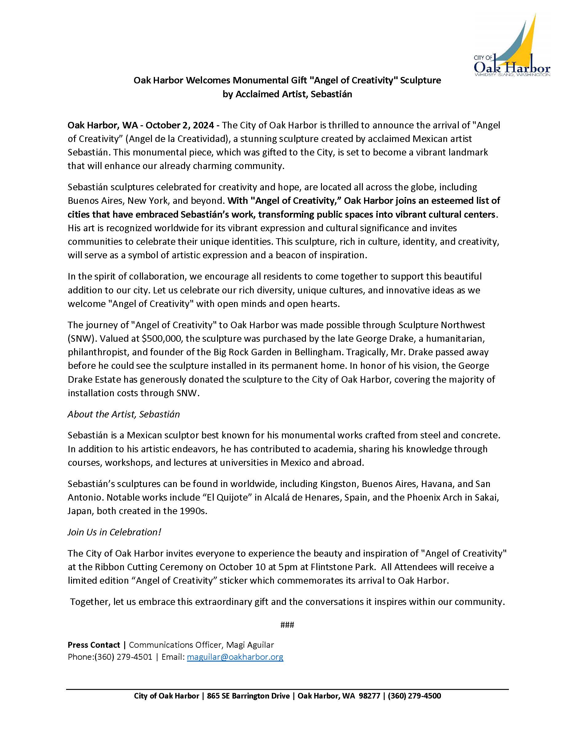 1012024 PRESS RELEASE Angel of Creativity