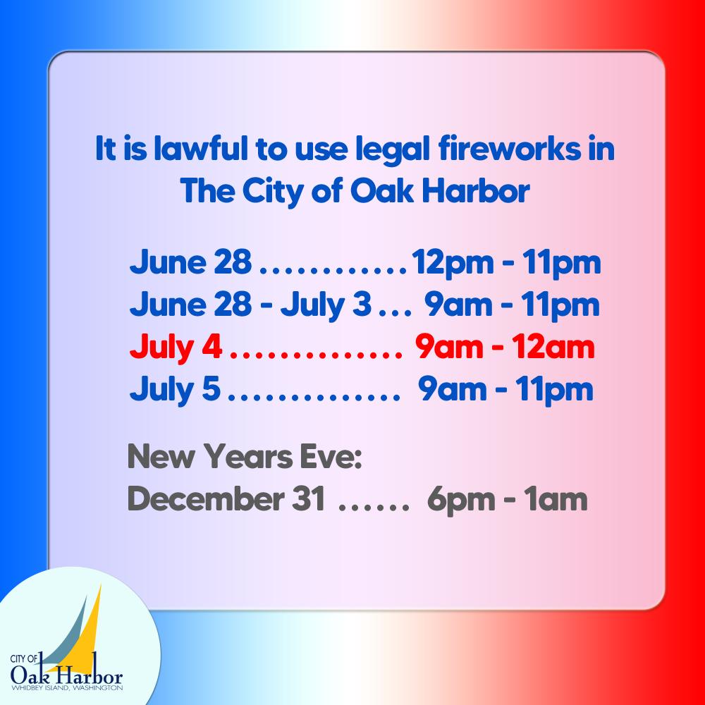 Dates and Hours Fireworks May Be Used