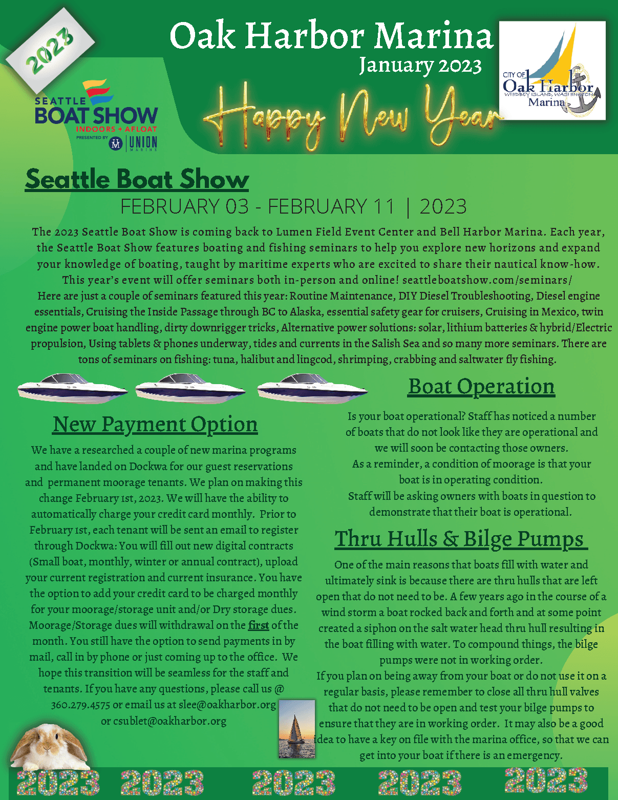 Image of the first page of the January 2023 Oak Harbor Marina Newsletter 