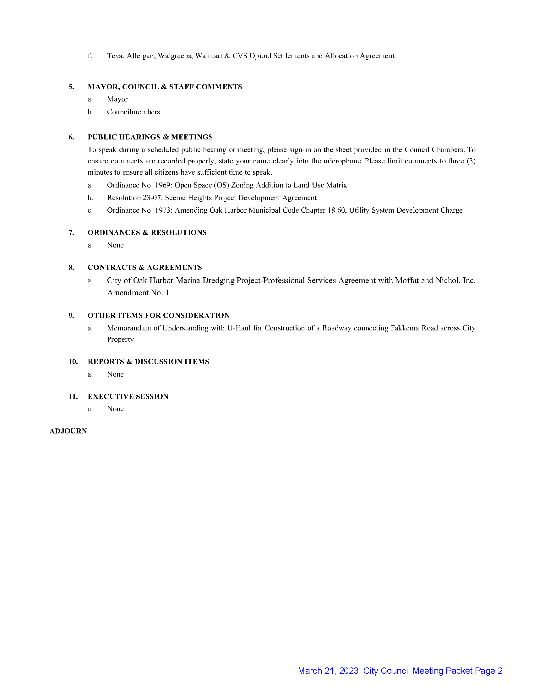 Image of the page two agenda - March 21, 2023 Regular Council Meeting 