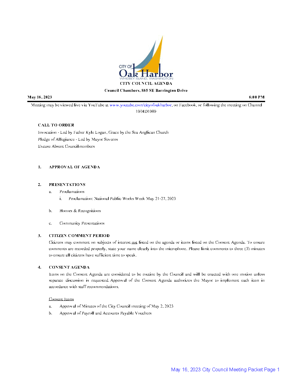 Image of 05-16-23 City Council Agenda Page 1