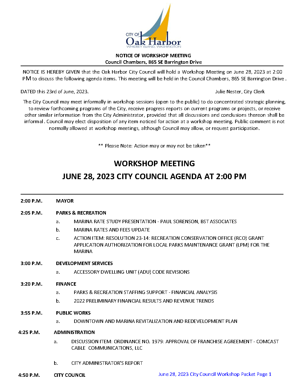 06-28-23_CityCouncil Agenda One Page