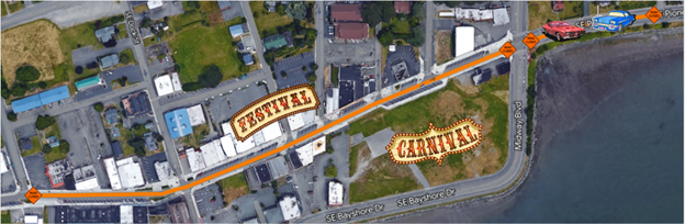 Map image of the Road Closures for Street Fair and Car Show