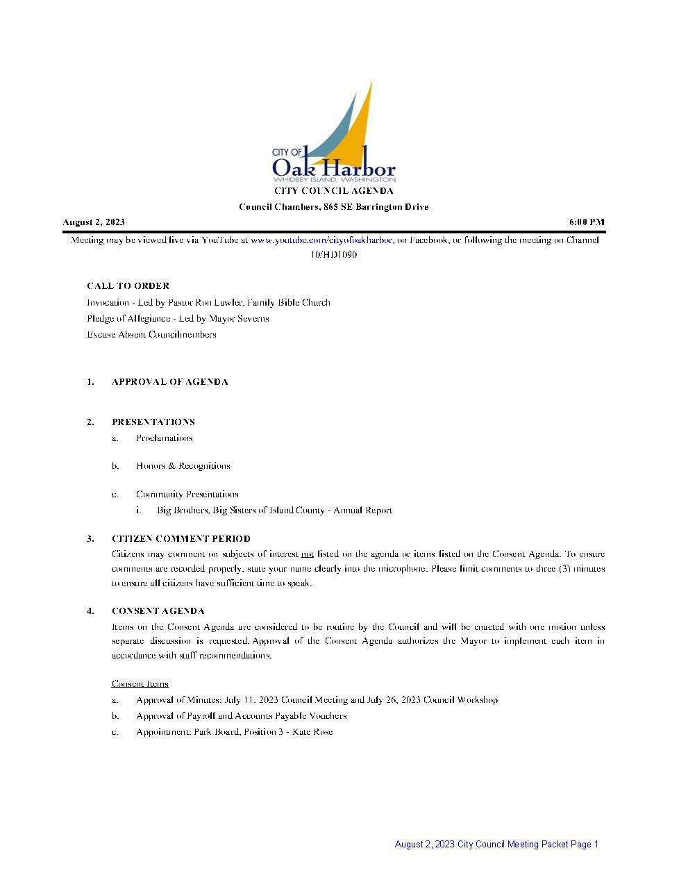 Image of 08-02-23 City Council Agenda Page 1 